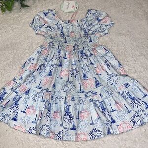 NWT Sweet Honey Kids Fireworks Print Puff Sleeve Dress 2T